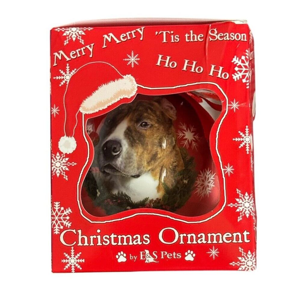 Pitbull Dog Brindle White Holiday Christmas Ornament E&S Pets Pitty Rescue Adopt
